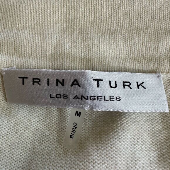 TRINA TURK Women’s Embellished Jewel Trim Cashmere Blend Cardigan Cream Medium - Picture 11 of 12